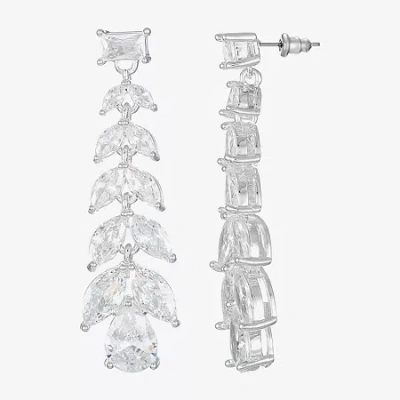 Sparkle Allure Womens Cubic Zirconia Pure Silver Over Brass Pear Marquise Drop Earrings In Transparent