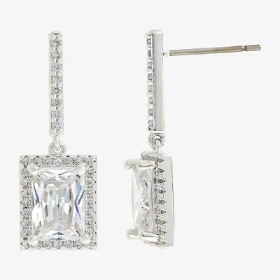 Sparkle Allure Womens Cubic Zirconia Pure Silver Over Brass Rectangular Drop Earrings In Transparent