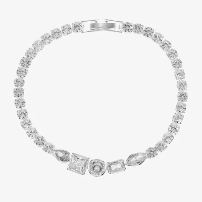 Sparkle Allure Womens Cubic Zirconia Pure Silver Over Brass Rectangular Round Square 7.5 Inch Tennis Bracelet In Transparent