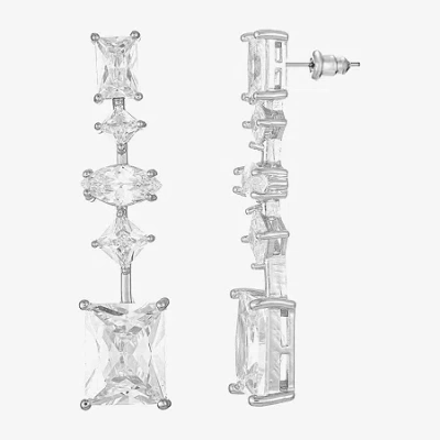 Sparkle Allure Womens Cubic Zirconia Pure Silver Over Brass Rectangular Square Marquise Drop Earrings In Transparent