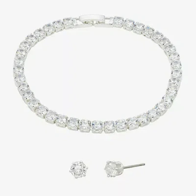 Sparkle Allure Womens Cubic Zirconia Pure Silver Over Brass Round 2-pc. Jewelry Set In Transparent