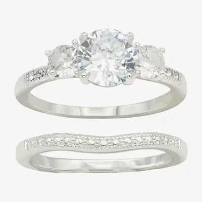 Sparkle Allure Womens Cubic Zirconia Pure Silver Over Brass Round 3-stone Ring Set In Transparent