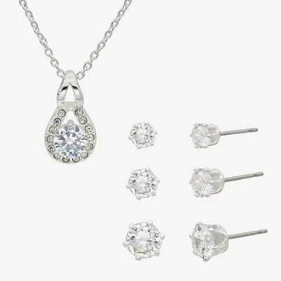 Sparkle Allure Womens Cubic Zirconia Pure Silver Over Brass Round 4-pc. Jewelry Set In Metallic