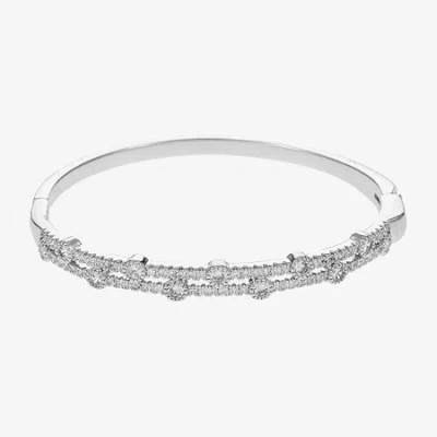 Sparkle Allure Womens Cubic Zirconia Pure Silver Over Brass Round Bangle Bracelet In Transparent
