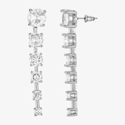 Sparkle Allure Womens Cubic Zirconia Pure Silver Over Brass Round Drop Earrings In Transparent