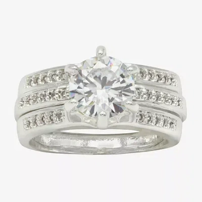 Sparkle Allure Womens Cubic Zirconia Pure Silver Over Brass Round Engagement Ring