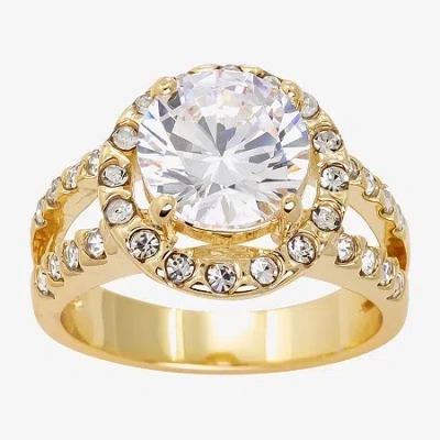 Sparkle Allure Womens Cubic Zirconia Pure Silver Over Brass Round Engagement Ring In Gold