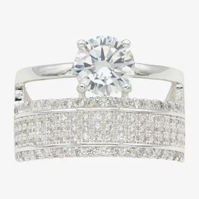 Sparkle Allure Womens Cubic Zirconia Pure Silver Over Brass Round Engagement Ring In Metallic