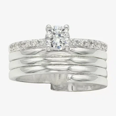 Sparkle Allure Womens Cubic Zirconia Pure Silver Over Brass Round Engagement Ring In Transparent