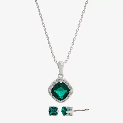 Sparkle Allure Womens Cubic Zirconia Pure Silver Over Brass Square 2-pc. Jewelry Set In Green
