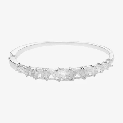 Sparkle Allure Womens Cubic Zirconia Pure Silver Over Brass Square Bangle Bracelet In Transparent