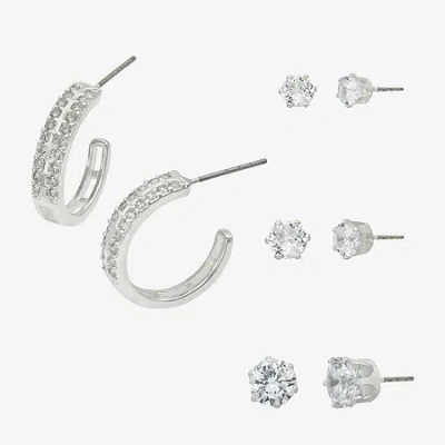 Sparkle Allure Womens Cubic Zirconia Round 4 Pair Earring Set In Transparent