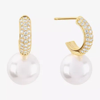 Sparkle Allure Womens Cubic Zirconia Simulated Pearl 14k Gold Over Brass 22mm Hoop Earrings In Orange