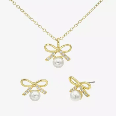 Sparkle Allure Womens Cubic Zirconia Simulated Pearl 14k Gold Over Brass Bow 2-pc. Jewelry Set
