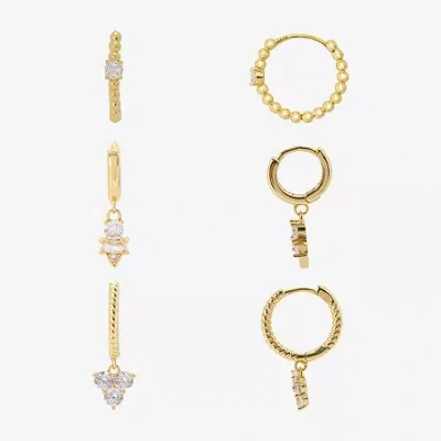 Sparkle Allure Womens Genuine Cubic Zirconia Round 3 Pair Earring Set In Gold