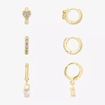 Sparkle Allure Womens Genuine Cubic Zirconia Round 3 Pair Earring Set In Gold