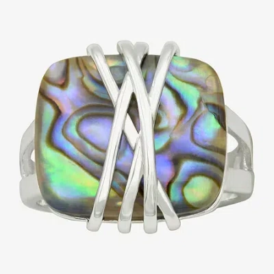 Sparkle Allure Womens Green Abalone Pure Silver Over Brass Cocktail Ring In Transparent