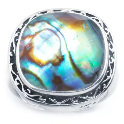 Sparkle Allure Womens Green Abalone Pure Silver Over Brass Square Cocktail Ring In Transparent
