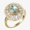 Sparkle Allure Womens Green Crystal 14k Gold Over Brass Oval Halo Cocktail Ring In Transparent