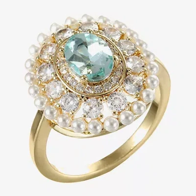 Sparkle Allure Womens Green Crystal 14k Gold Over Brass Oval Halo Cocktail Ring In Transparent
