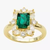 Sparkle Allure Womens Green Crystal 14k Gold Over Brass Rectangular Halo Cocktail Ring In Transparent