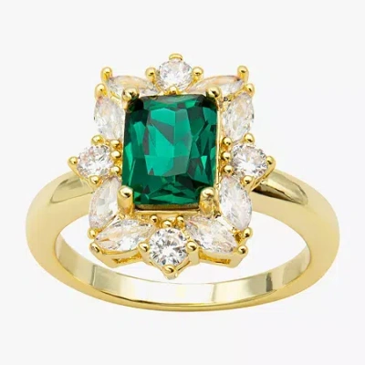 Sparkle Allure Womens Green Crystal 14k Gold Over Brass Rectangular Halo Cocktail Ring In Transparent