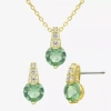Sparkle Allure Womens Green Crystal 14k Gold Over Brass Round 2-pc. Jewelry Set In Transparent