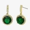 Sparkle Allure Womens Green Crystal 14k Gold Over Brass Round Drop Earrings In Green