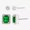 Sparkle Allure Womens Green Crystal 2 Pair Earring Set In Transparent