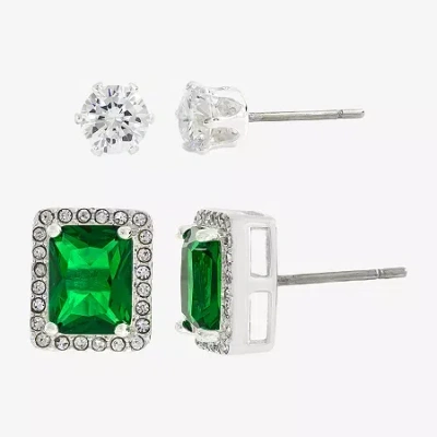 Sparkle Allure Womens Green Crystal 2 Pair Earring Set In Transparent
