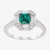 Sparkle Allure Womens Green Crystal Pure Silver Over Brass Halo Cocktail Ring In Metallic