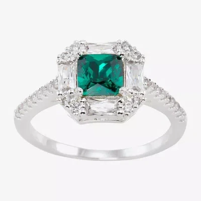 Sparkle Allure Womens Green Crystal Pure Silver Over Brass Halo Cocktail Ring In Transparent