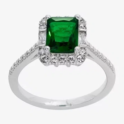 Sparkle Allure Womens Green Crystal Pure Silver Over Brass Halo Engagement Ring In Metallic