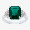 Sparkle Allure Womens Green Crystal Pure Silver Over Brass Side Stone Engagement Ring In Metallic