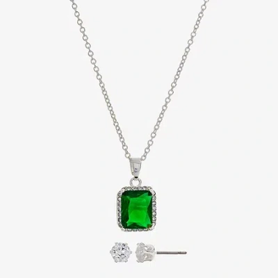 Sparkle Allure Womens Green Crystal Pure Silver Over Brass Square 2-pc. Jewelry Set In Transparent