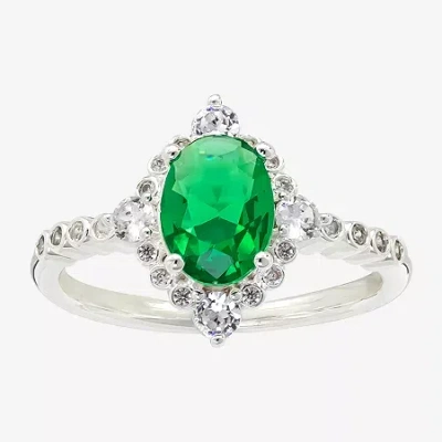 Sparkle Allure Womens Green Cubic Zirconia Pure Silver Over Brass Oval Halo Cocktail Ring In Transparent
