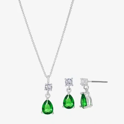 Sparkle Allure Womens Green Cubic Zirconia Pure Silver Over Brass Pear 2-pc. Jewelry Set In Metallic