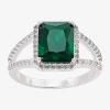 Sparkle Allure Womens Green Cubic Zirconia Pure Silver Over Brass Rectangular Cocktail Ring In Transparent