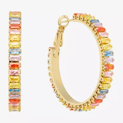 Sparkle Allure Womens Multi Color Crystal 14k Gold Over Brass 39.6mm Hoop Earrings In Yellow