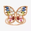Sparkle Allure Womens Multi Color Crystal 14k Rose Gold Over Brass Butterfly Hypoallergenic Cocktail Ring In Transparent