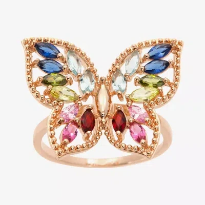 Sparkle Allure Womens Multi Color Crystal 14k Rose Gold Over Brass Butterfly Hypoallergenic Cocktail Ring In Transparent