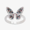 Sparkle Allure Womens Multi Color Crystal Pure Silver Over Brass Butterfly Cocktail Ring