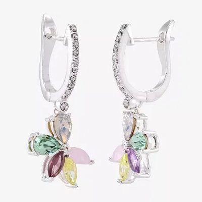 Sparkle Allure Womens Multi Color Crystal Pure Silver Over Brass Flower Drop Earrings In Transparent