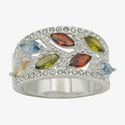 Sparkle Allure Womens Multi Color Crystal Pure Silver Over Brass Marquise Cocktail Ring In Transparent