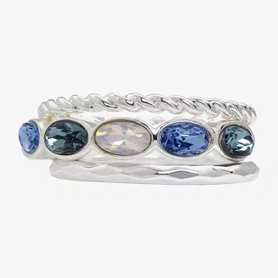 Sparkle Allure Womens Multi Color Crystal Pure Silver Over Brass Oval Delicate Ring Set In Transparent