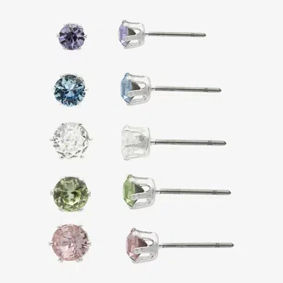 Sparkle Allure Womens Multi Color Crystal Round 5 Pair Earring Set In Transparent
