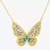 Sparkle Allure Womens Multi Color Cubic Zirconia 14k Gold Over Brass Butterfly 16 Inch Pendant Necklace In Gold