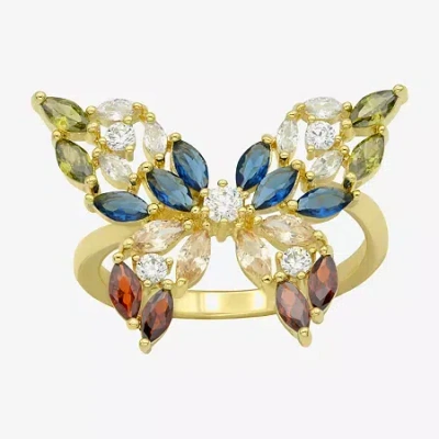 Sparkle Allure Womens Multi Color Cubic Zirconia 14k Gold Over Brass Butterfly Cocktail Ring In Transparent