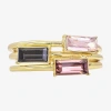 Sparkle Allure Womens Multi Color Cubic Zirconia 14k Gold Over Brass Delicate Ring Set In Gold