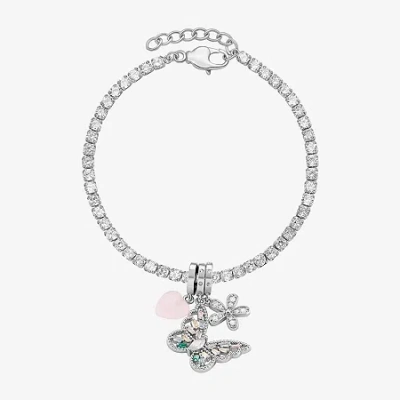 Sparkle Allure Womens Multi Color Cubic Zirconia Pure Silver Over Brass Butterfly Charm Bracelet In Metallic
